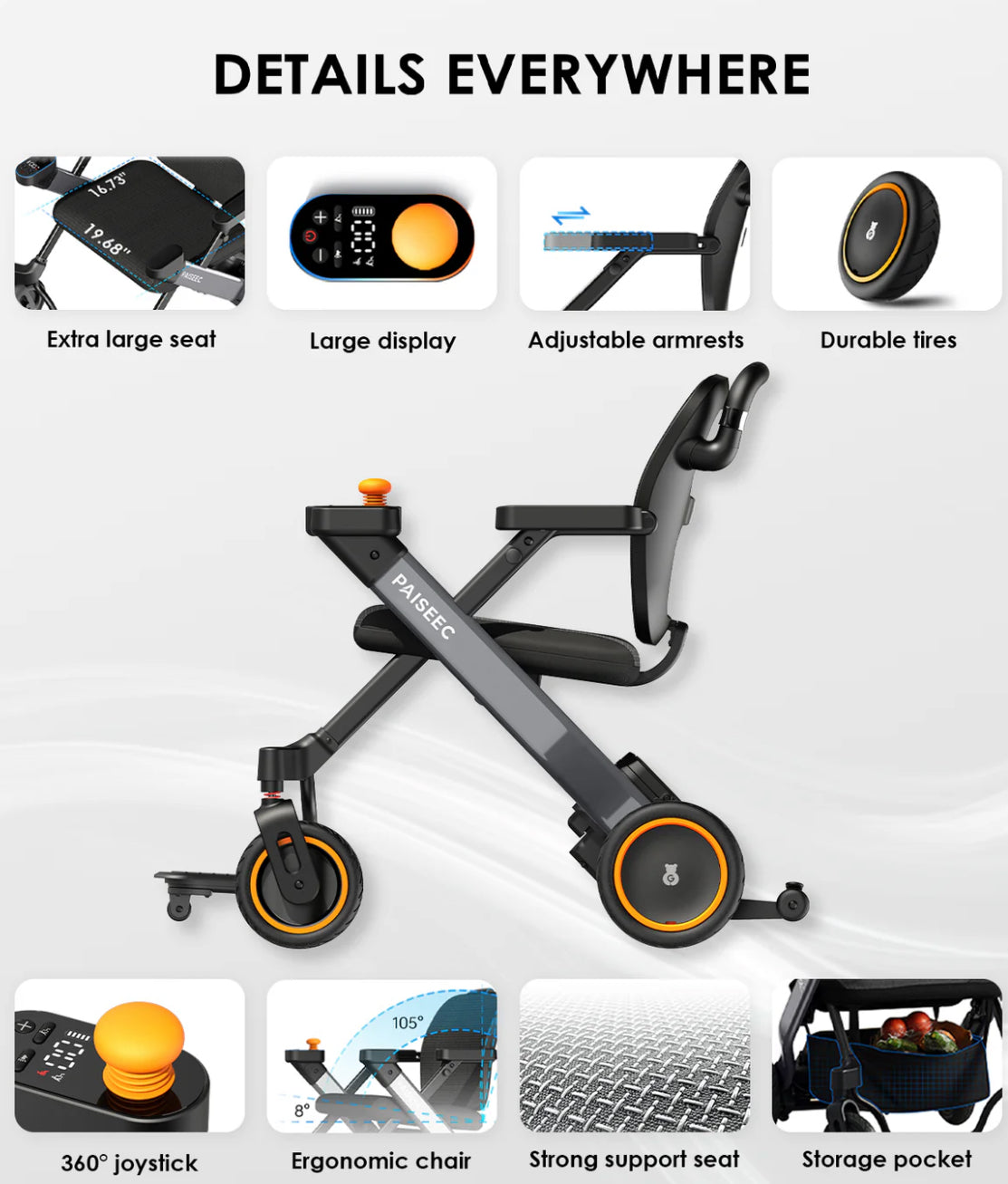 TTZ Electric Elektrische rolstoel opvouwbaar W3 - rood